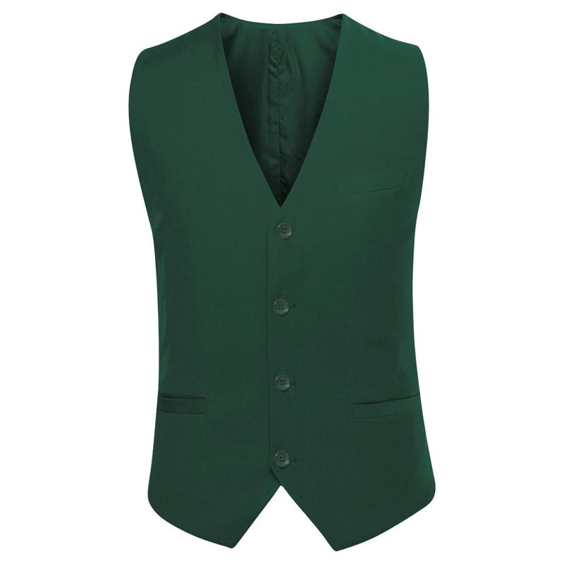 YFFUSHI Men's Slim Fit 3 Piece Suit One Button Blazer Tux Vest & Trousers, Dark Green, Medium - Image 4
